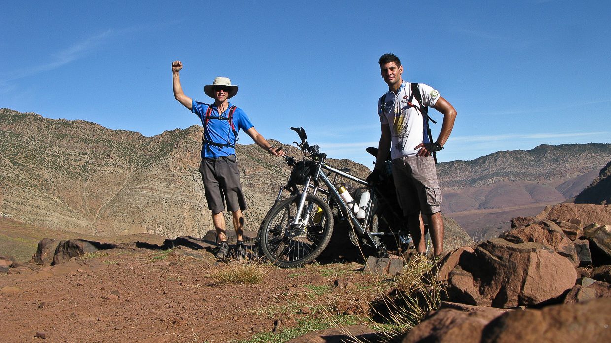 Two cyclist posing in Atlas mountains
