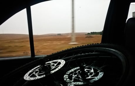 Mountain bike wheels in Marrakesh taxi driver´s car